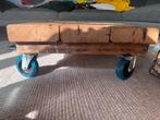 Robuuste salontafel van eiken balken op wielen, Ophalen, Gebruikt, Eikenhout, 50 tot 100 cm