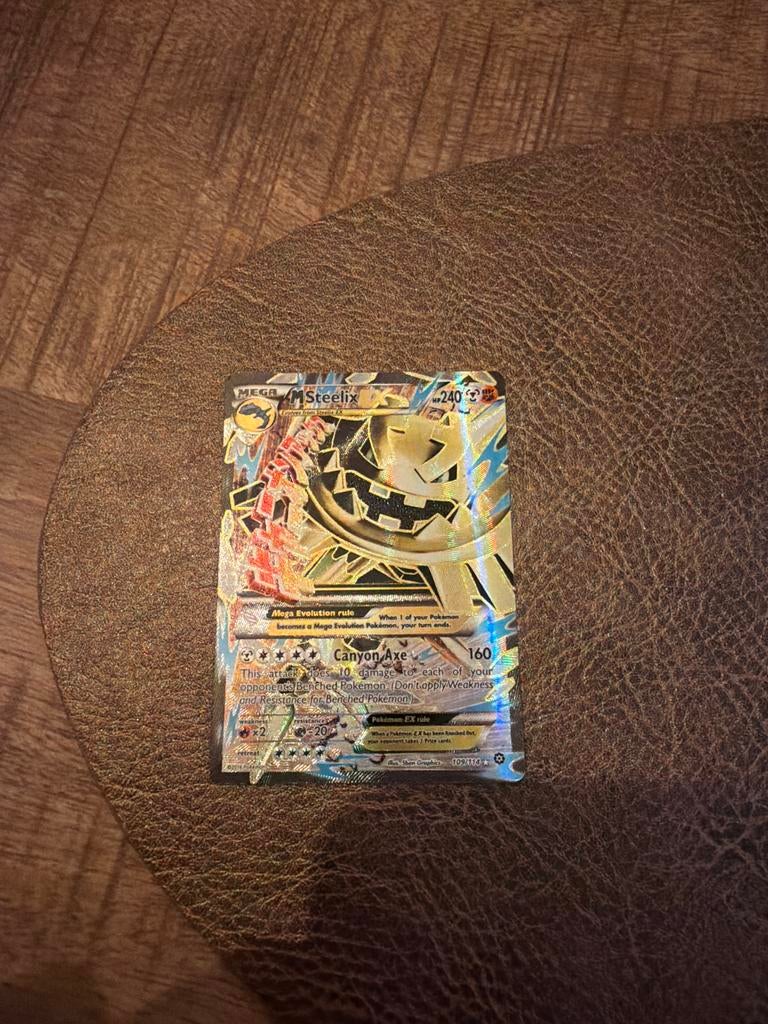 Mega M Steelix EX Pokémon Kaart - Zeldzaam Foil, Ophalen of Verzenden, Zo goed als nieuw, Losse kaart, Foil