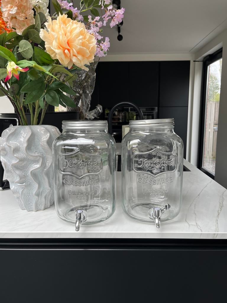 Limonadetap / drankdispenser met kraantje (2 stuks), Ophalen, Zo goed als nieuw, Overige merken, Glas