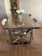 Eettafel met glas, 200 cm of meer, Zo goed als nieuw, Rechthoekig, 50 tot 100 cm