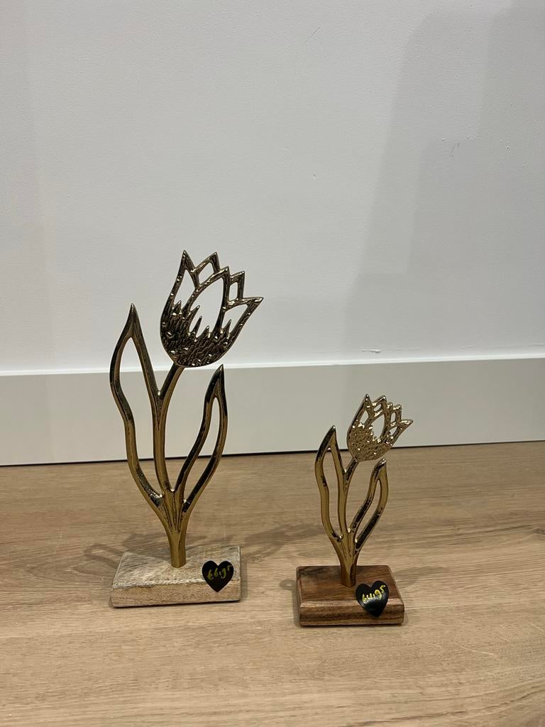 Decoratieve metalen tulpen op houten voet (set van 2), Huis en Inrichting, Woonaccessoires | Overige, Ophalen of Verzenden, Nieuw