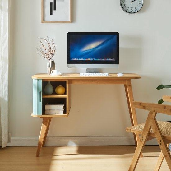 Scandinavisch bureau bamboe (nieuw in doos), Ophalen, Met lades, Scandinavisch, Hout
