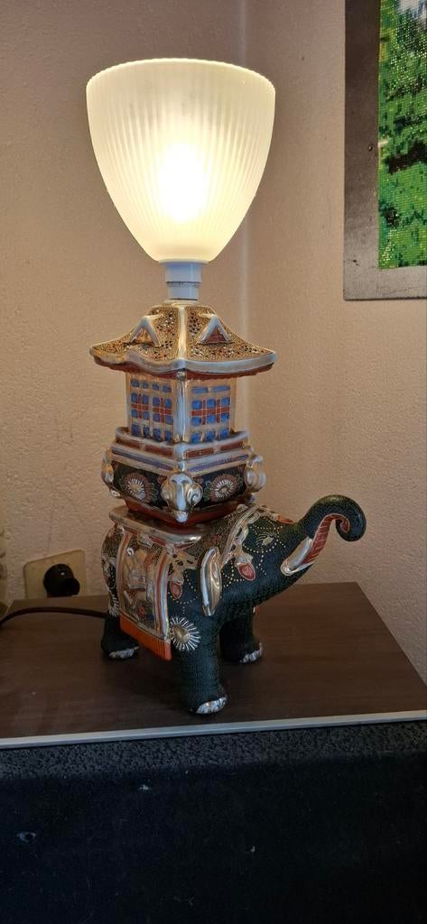 Vintage satsuma beeldje olifantlamp, Ophalen of Verzenden