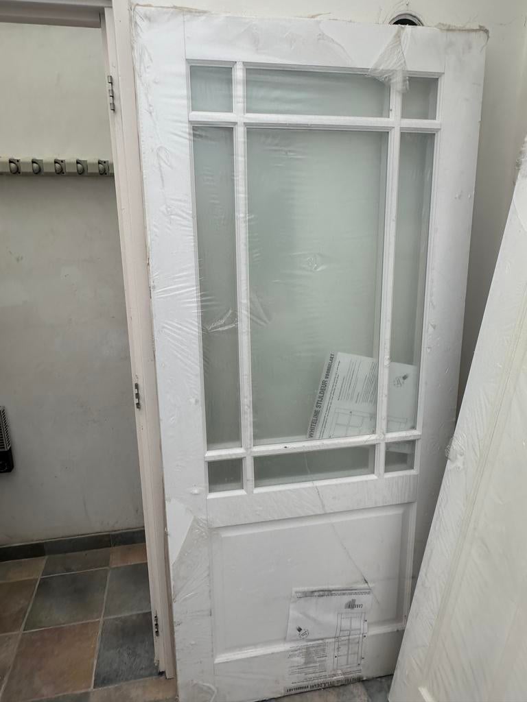 2 massieve opdekdeuren 88x 201 cm, rechtsdraaiend, incl. gl, Doe-het-zelf en Verbouw, Deuren en Horren, Ophalen, Gebruikt, 80 tot 100 cm