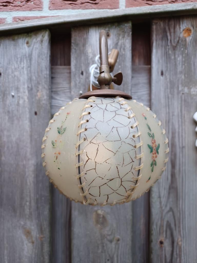 Antieke hanglamp hang lamp met bloemen, Ophalen of Verzenden