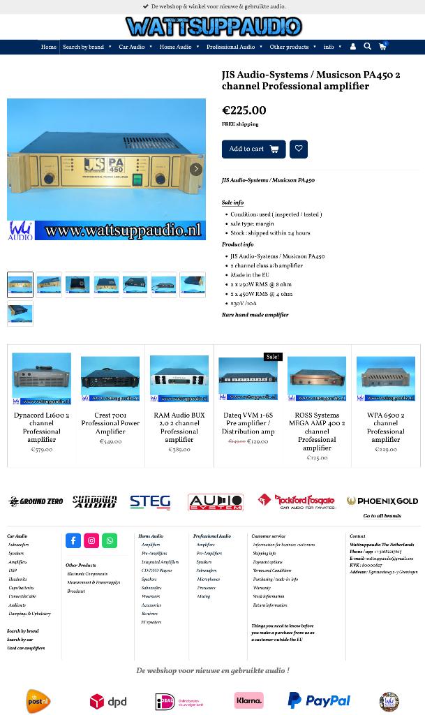 JIS Audio-Systems / Musicson PA450 2 kanaals versterker PRO, Overige merken, Gebruikt, ., Ophalen of Verzenden