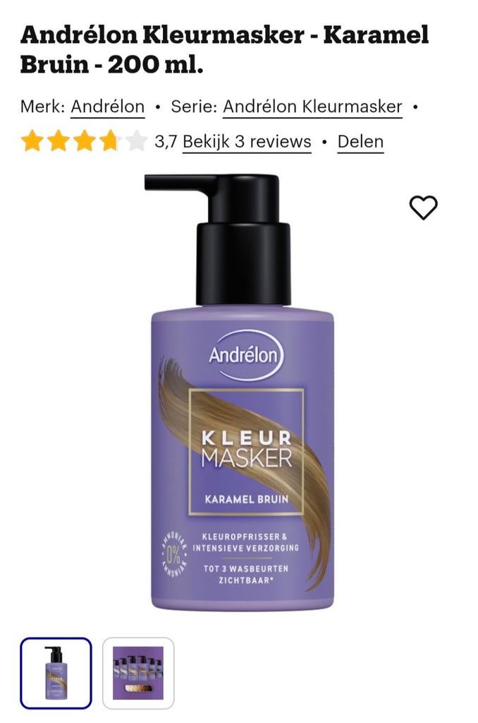 Andrélon Kleurmasker Karamel Bruin 200ml, Ophalen of Verzenden, Nieuw, Haarverzorger of -hersteller