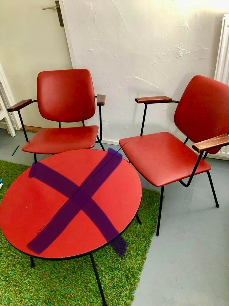 Retro Rietveld / Kembo  stoelen , vintage, Huis en Inrichting, Stoelen, Ophalen, Twee, Zo goed als nieuw, Retro vintage Rietveld Kembo