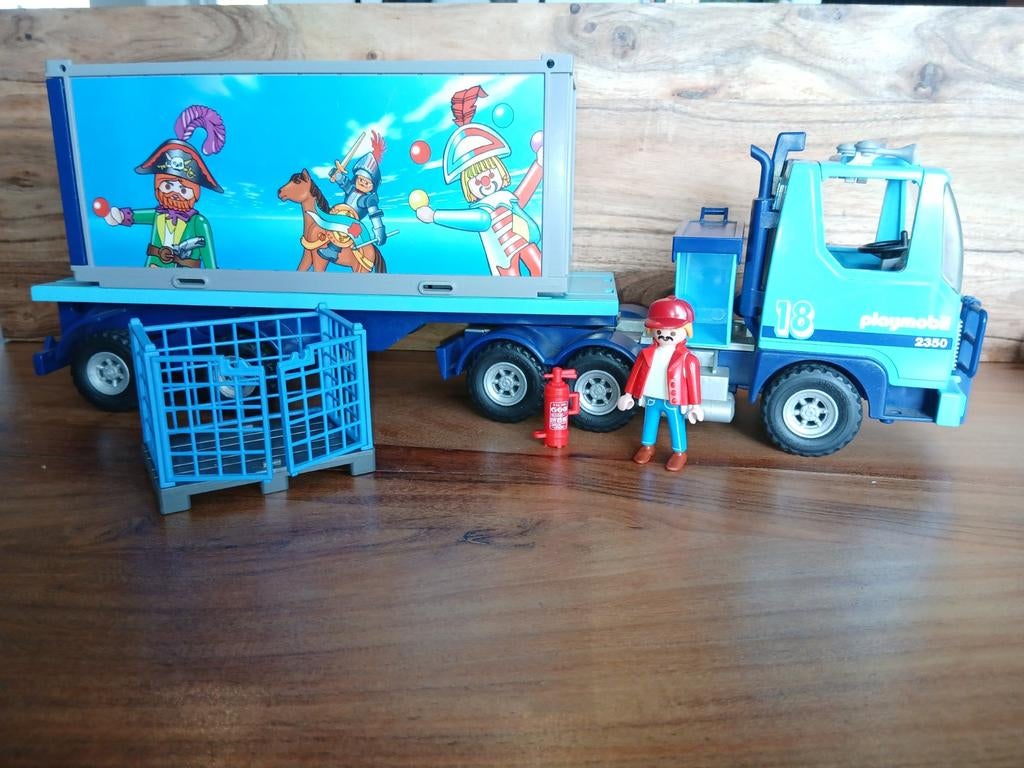 Playmobil vrachtwagen met container en figuur, Ophalen of Verzenden, Gebruikt