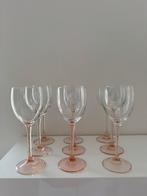 Set van 9 vintage Luminarc wijnglazen – roze voet, Ophalen of Verzenden, Gebruikt, Overige typen