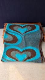 Vintage wollen deken met hartjespatroon - 195x160 cm, Gebruikt, Bruin, Vintage, Ophalen of Verzenden