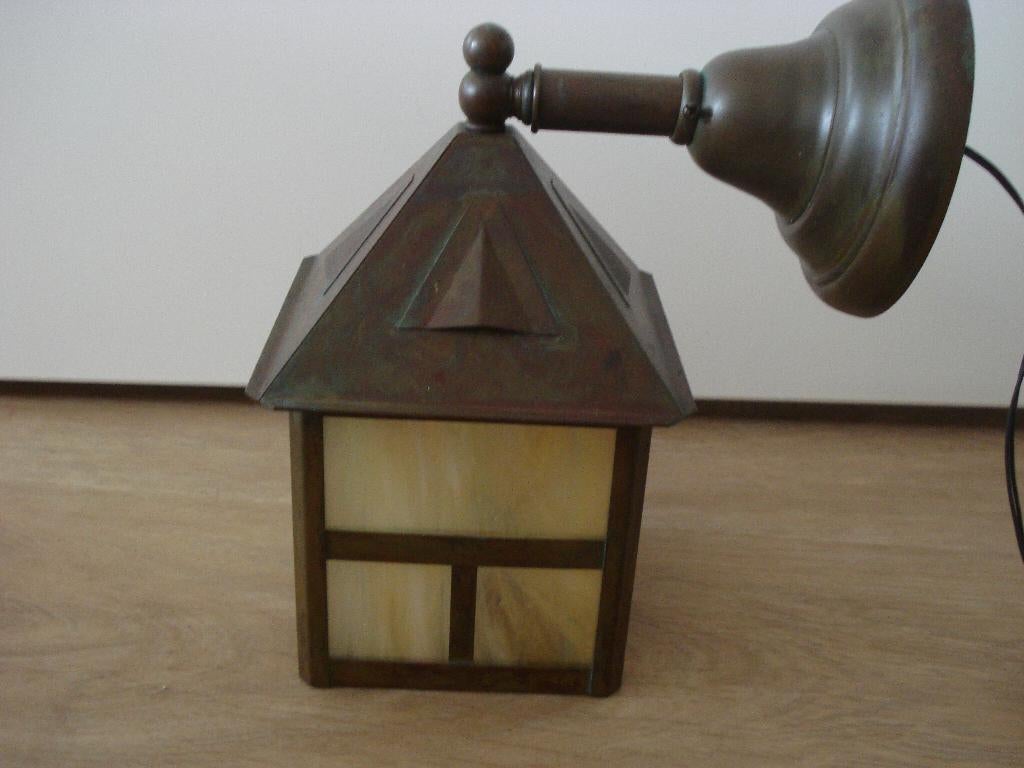 koper lamp wandlamp met glas Amsterdamse School stijl, Ophalen, Gebruikt, Glas