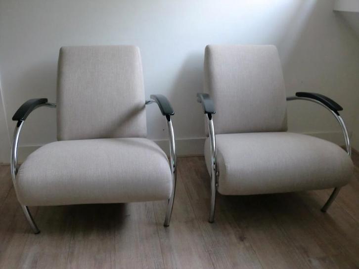 gelderland fauteuil 5470 design jan des bouvrie als nieuw 2x, Huis en Inrichting, Fauteuils, Zo goed als nieuw, Hout, Stof, 50 tot 75 cm