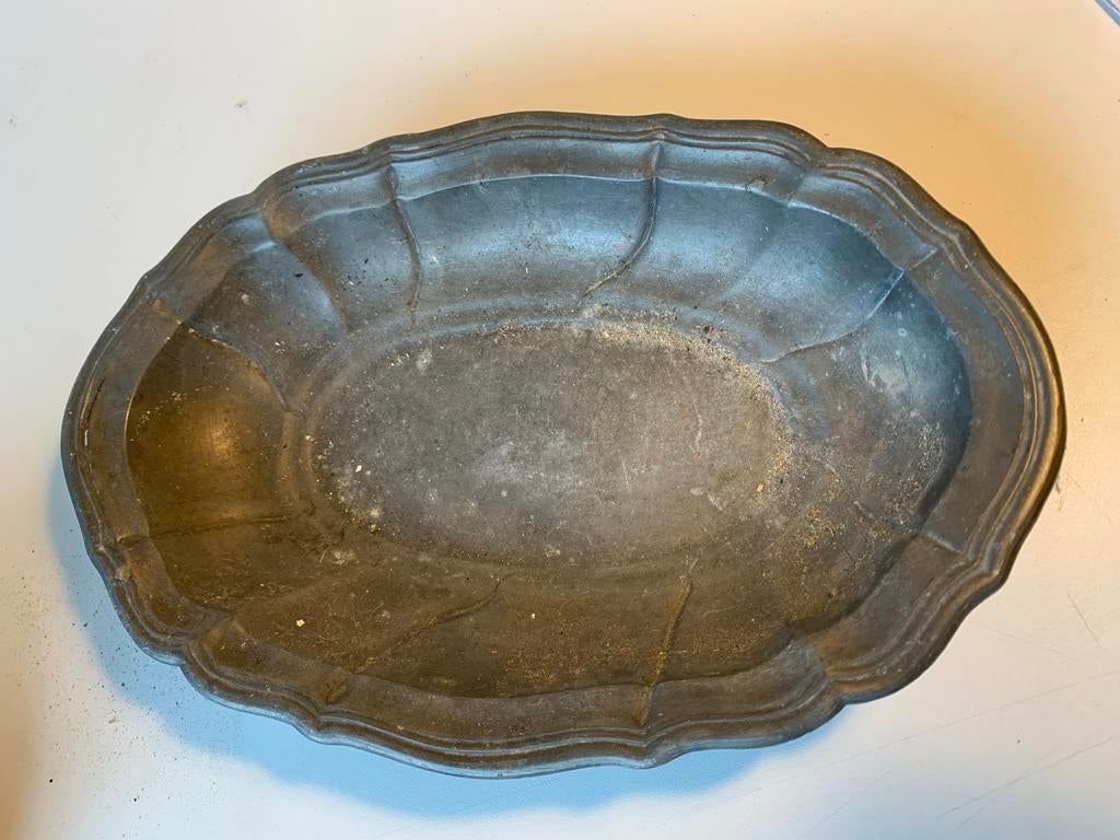 Antieke ovale tinnen schaal, Ophalen of Verzenden