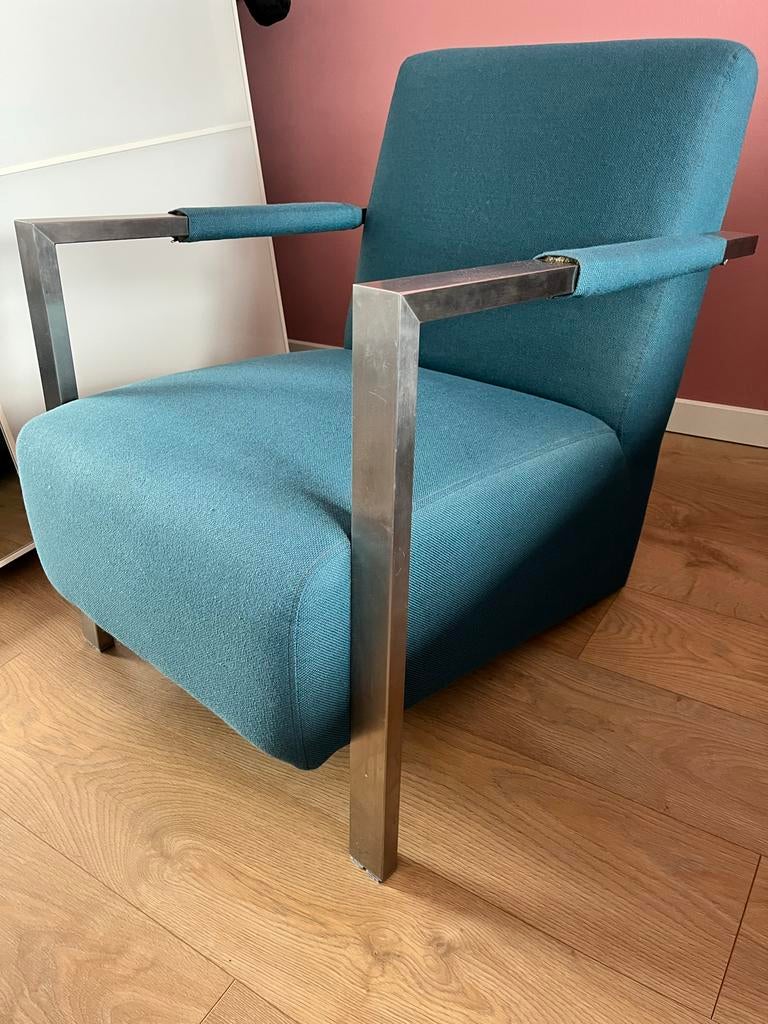 Fauteuil petrol blauw stof, Huis en Inrichting, Fauteuils, Ophalen, Gebruikt, 75 tot 100 cm, Stof