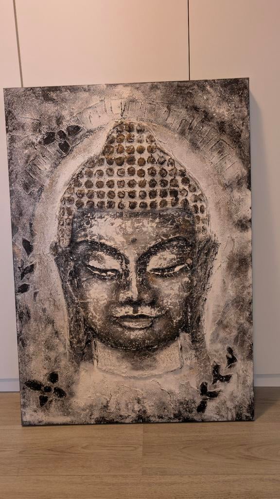 Boeddha schilderij met reliëf 70 x 100 cm, Ophalen, Zo goed als nieuw