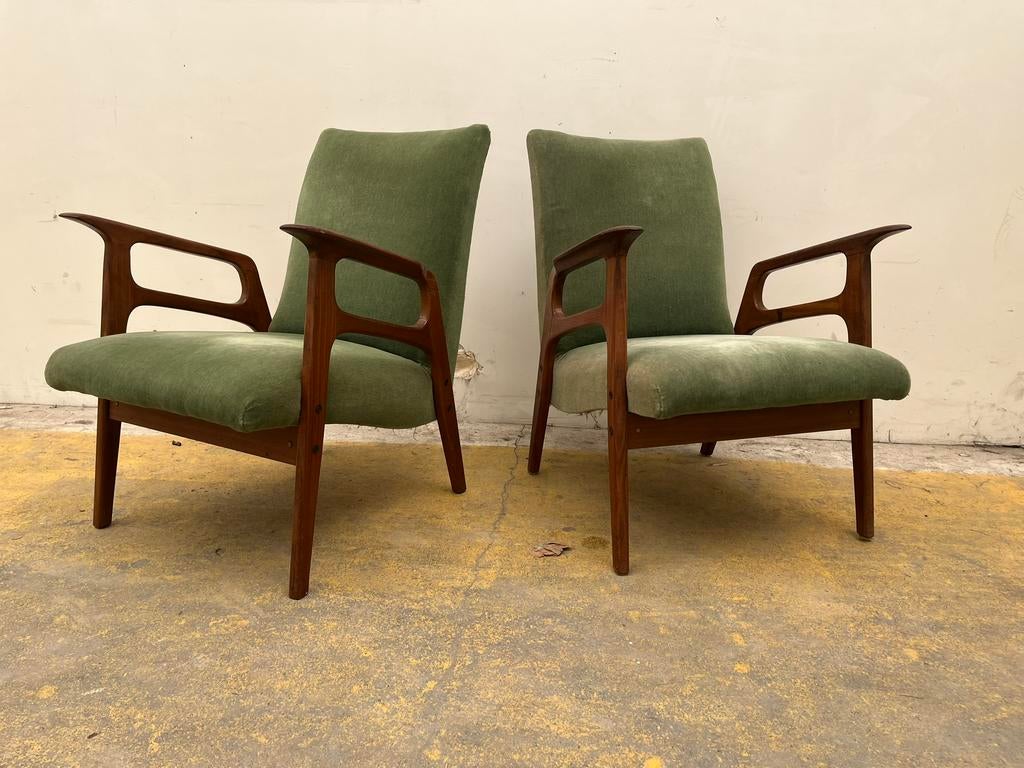 2 Louis van Teeffelen stoelen voor Webe jaren 60 lounge €845, Dutch design vintge retro Teeffelen webe jaren 60 teak, Gebruikt