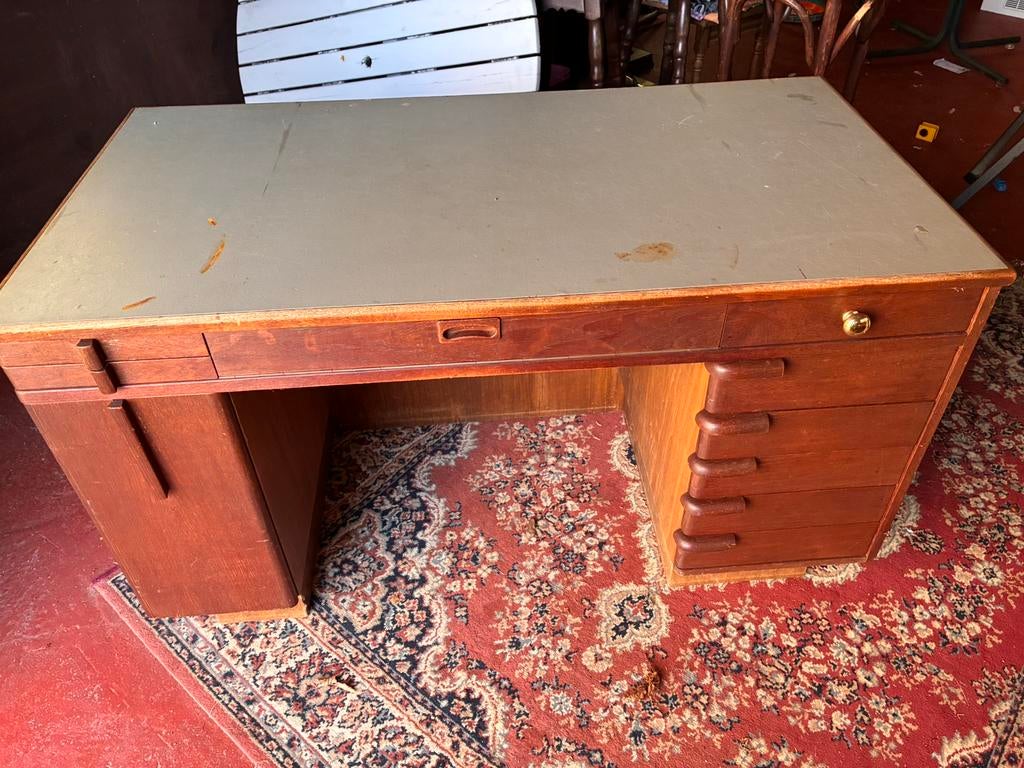 Vintage Teak houten mid century bureau jaren 50, Ophalen, Gebruikt, Hout, Vintage