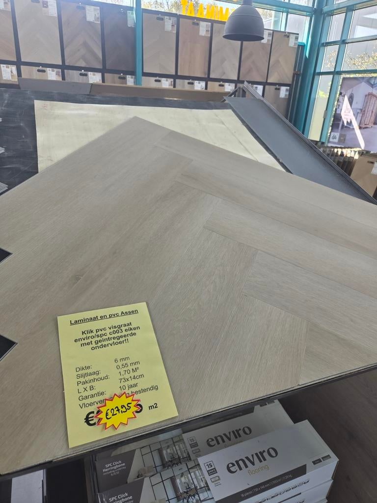 restpartij visgraat click pvc enviro c003, Ophalen, Nieuw, 75 m² of meer, Laminaat