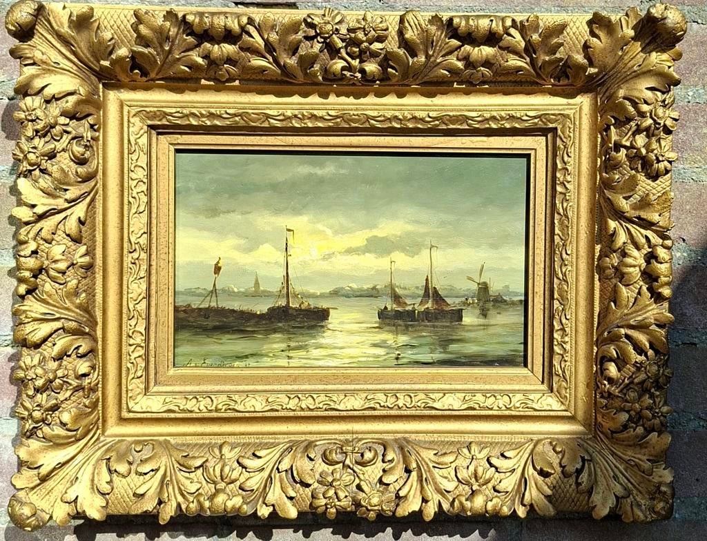 Maritiem landschap door A. van Everdingen ( 1832 - 1912 ), Ophalen of Verzenden