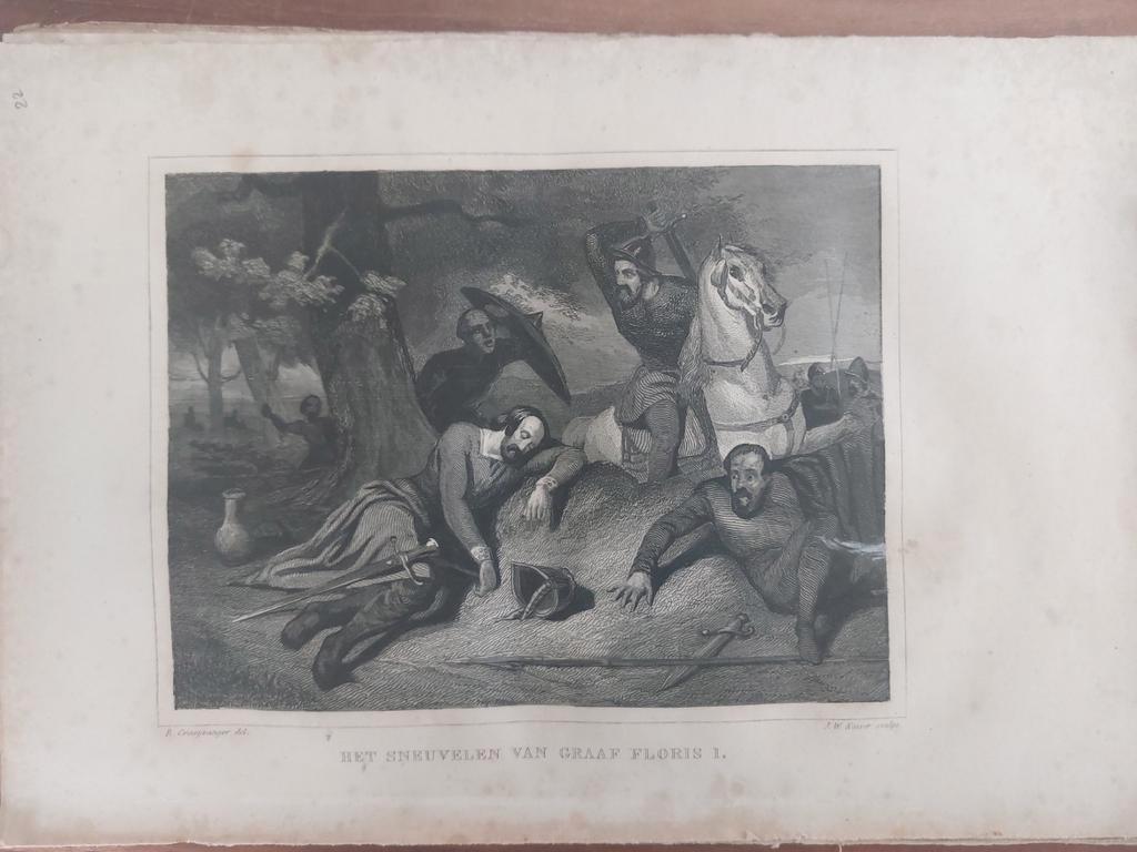 22 / Sneuvelen Graaf Floris I in het jaar 1061 gravure 1843, Ophalen of Verzenden