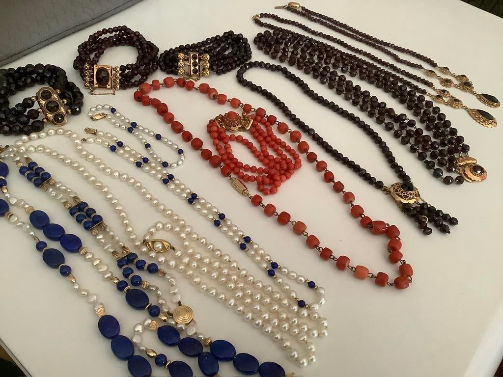 Antieke vintage gouden kettingen colliers 14/18 karaat, Verzenden, Zo goed als nieuw, Met edelsteen, Goud