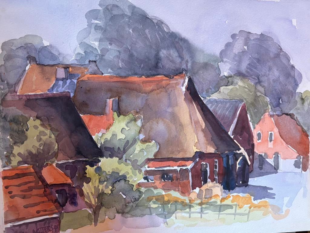 Aquarel  P Moddergat, Ophalen of Verzenden