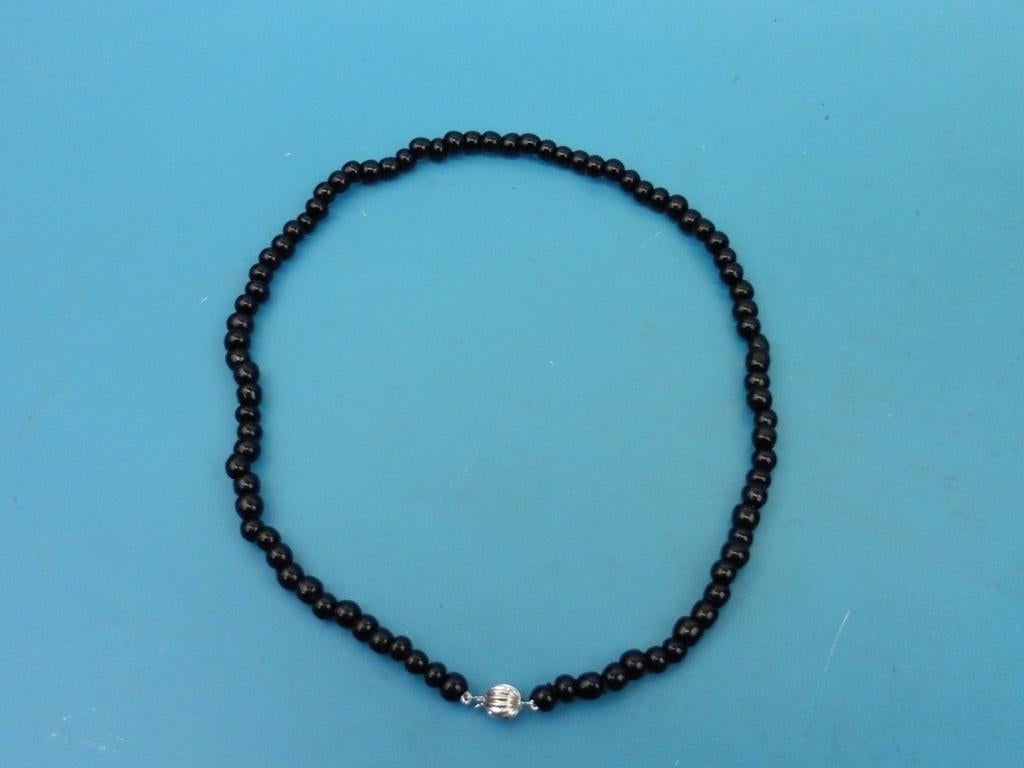 Onix collier en armband met zilveren slot               D139, Gebruikt, ., Zwart, Ophalen of Verzenden