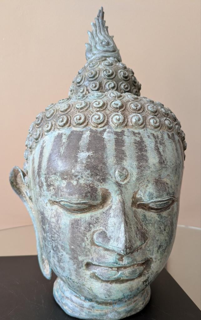 Prachtig en indrukwekkend groot Boeddha hoofd van brons., Ophalen of Verzenden