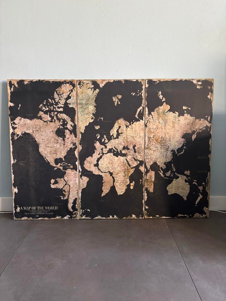 3-luik wereldkaart - Wanddecoratie, Ophalen, Gebruikt, 115 cm, Wandbord of Wandpaneel