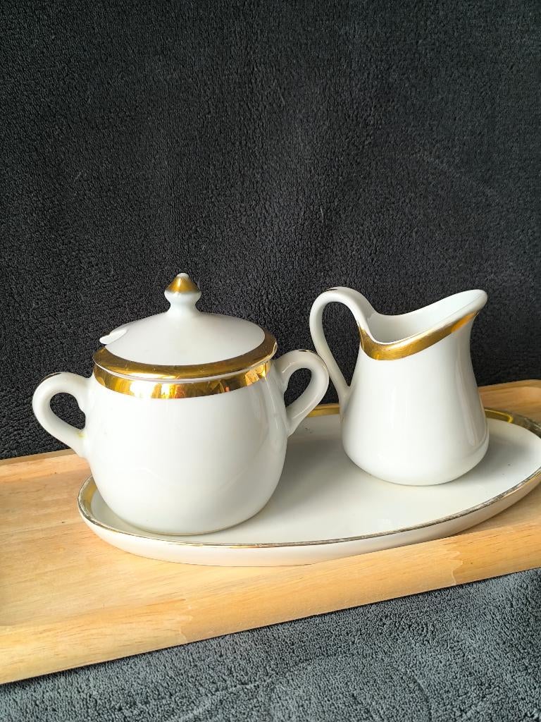 Vintage Pillivuyt porseleinen set Suikerpot en Melkkan, Antiek en Kunst, Ophalen of Verzenden