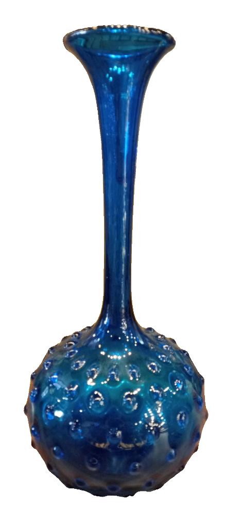 Kobaltblauwe glazen vaas met noppen patroon., Ophalen of Verzenden