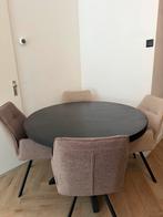 Ronde zwarte eettafel 120cm met 4 stoelen (taupe/beige), Overige materialen, 100 tot 150 cm, Rond, Ophalen of Verzenden