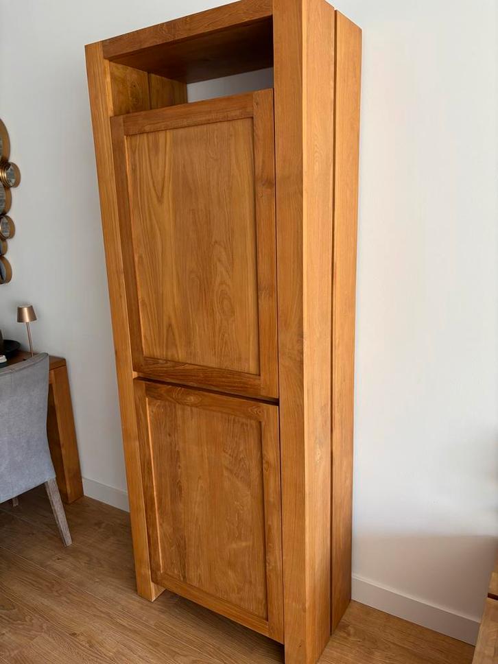 Massief Teak Houten Kast - Naturel Gelakt, Huis en Inrichting, Kasten | Overige, Zo goed als nieuw, Ophalen