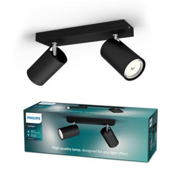 2 stuks Philips Kosipo Duo opbouwspot - Zwart, Huis en Inrichting, Lampen | Spots, Ophalen, Zo goed als nieuw, Metaal of Aluminium