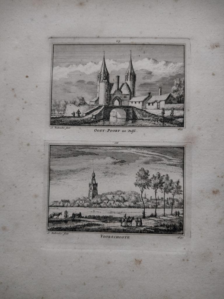 115-116 Delft Oostpoort Voorschoten Kopergravure dl 3, Antiek en Kunst, Kunst | Etsen en Gravures, Ophalen of Verzenden