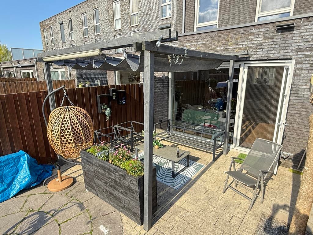 Houten pergola met schaduwdoek, Tuin en Terras, Overkappingen, Ophalen, Gebruikt, Overige typen