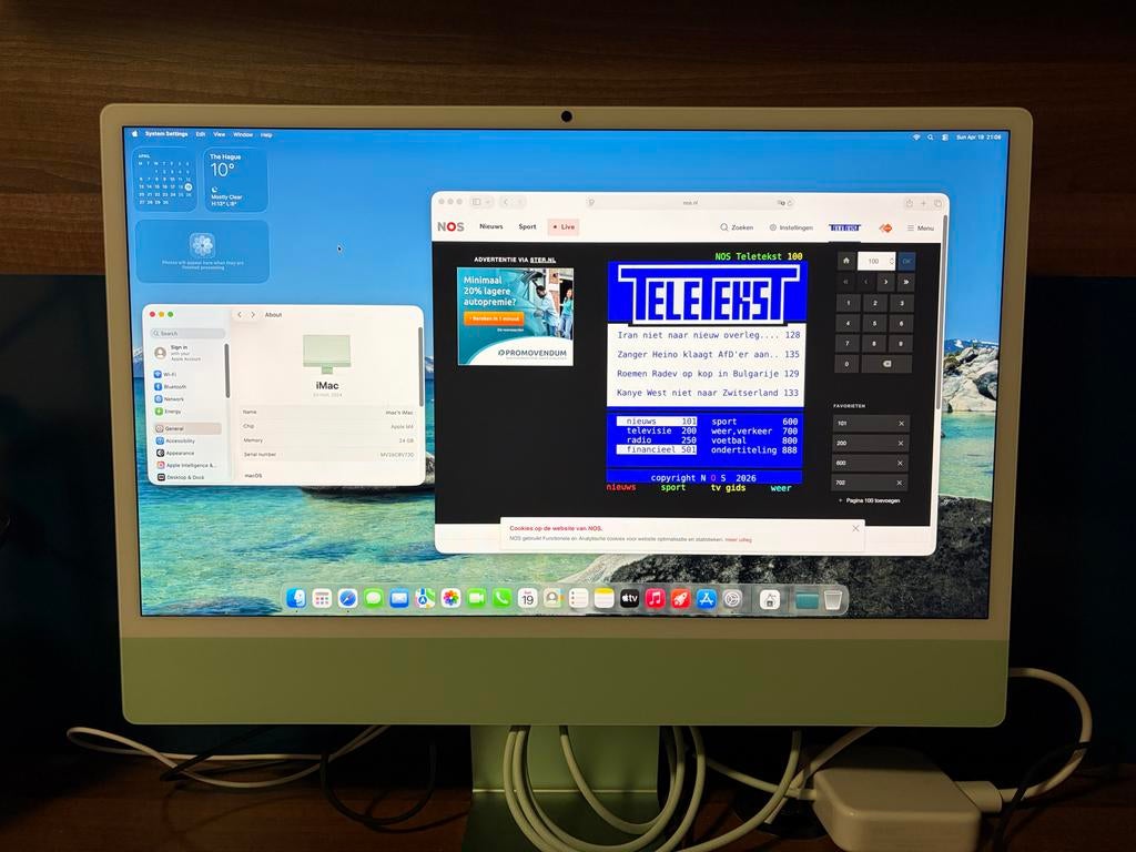 iMac 24" Groen, M4, 24GB RAM, 512GB SSD, Ophalen, SSD, IMac, Zo goed als nieuw