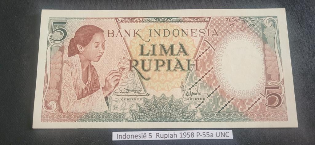 Indonesië 5 Rupiah 1958 P-55a UNC, Ophalen of Verzenden