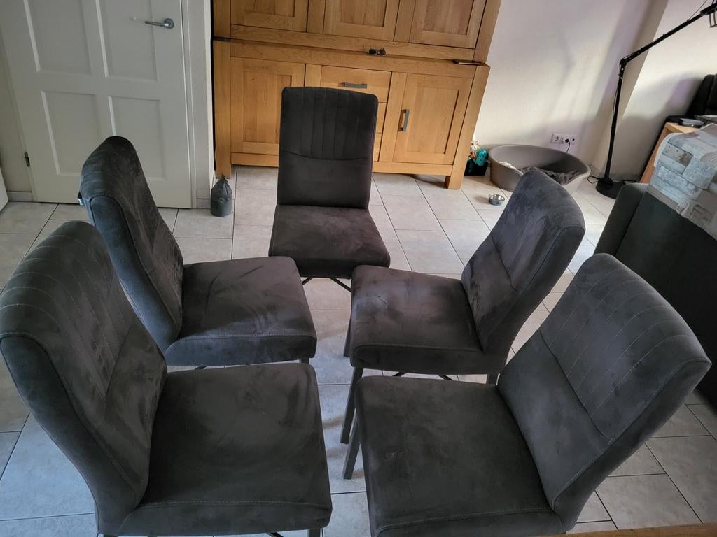 5 antracietgrijze eettafelstoelen, Huis en Inrichting, Stoelen, Ophalen, Gebruikt, Vijf, Zes of meer stoelen, Stof