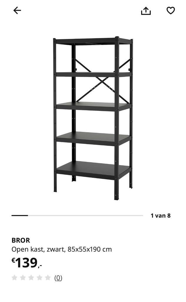 Ikea Bror industriele stellingkast metaal zwart, Ophalen, Gebruikt