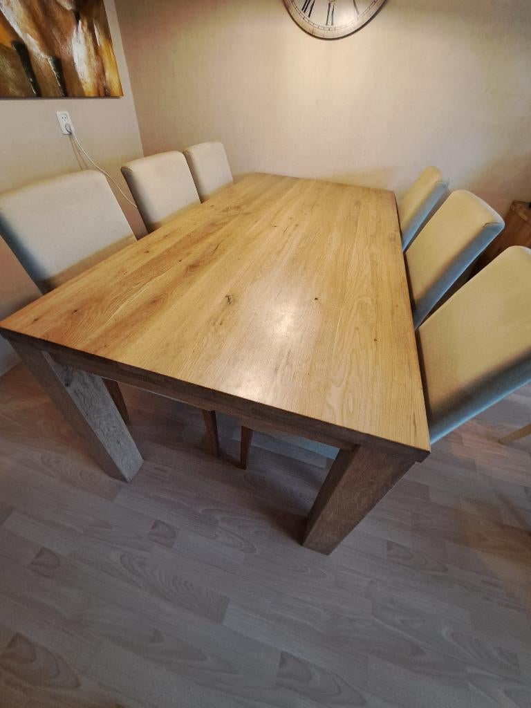 Massief eiken Eetkamertafel, Ophalen, Eikenhout, 200 cm of meer, 50 tot 100 cm