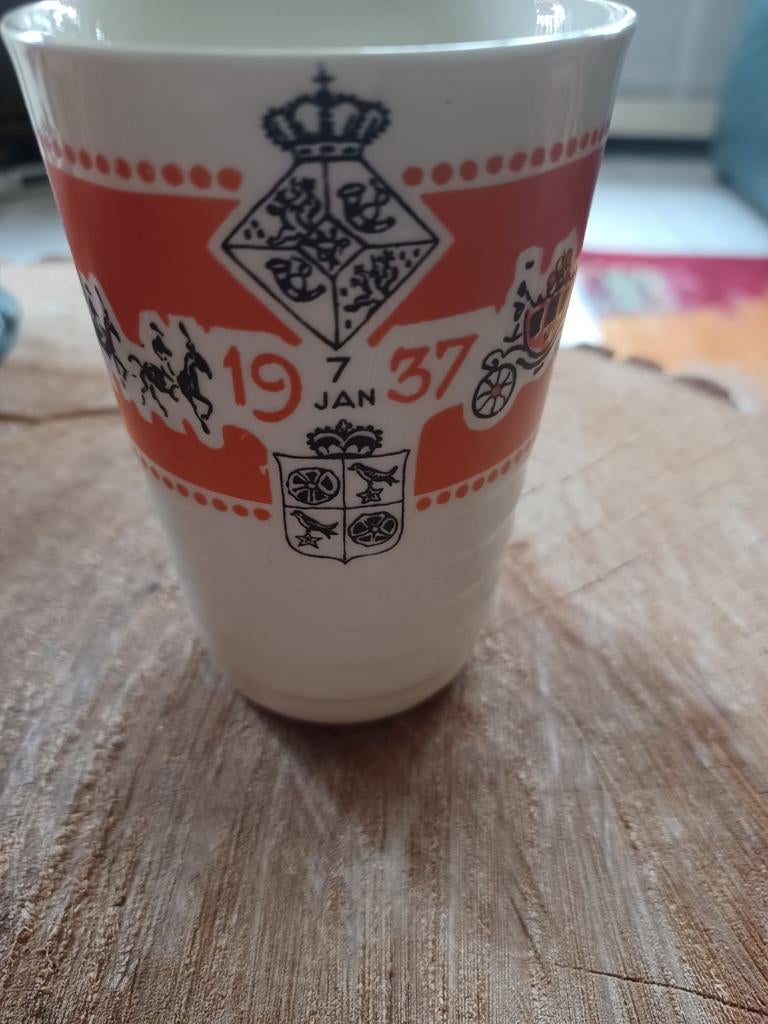 Trouwbeker beker mok Juliana & Bernhard 7 januari 1937, Ophalen of Verzenden