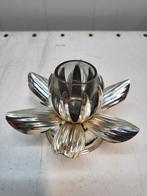 Vintage Lotus Bloem Kaarsenhouder - Zilverkleurig Glas, Ophalen of Verzenden, Overige materialen