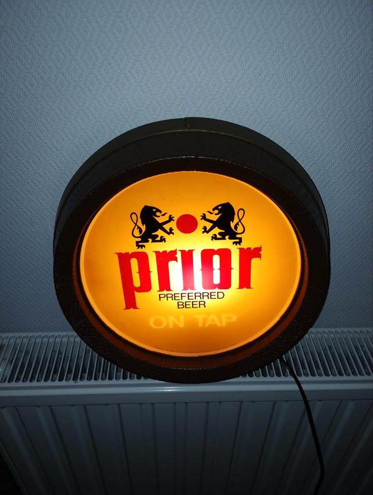 Prior Bier USA verlicht reclamebord, Verzamelen, Biermerken, Gebruikt, Reclamebord, Plaat of Schild, Overige merken, Ophalen of Verzenden