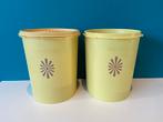 Tupperware bussen en 1 deksel Lichtgeel Bloemmotief, Ophalen of Verzenden, Gebruikt, Geel, Bus of Trommel