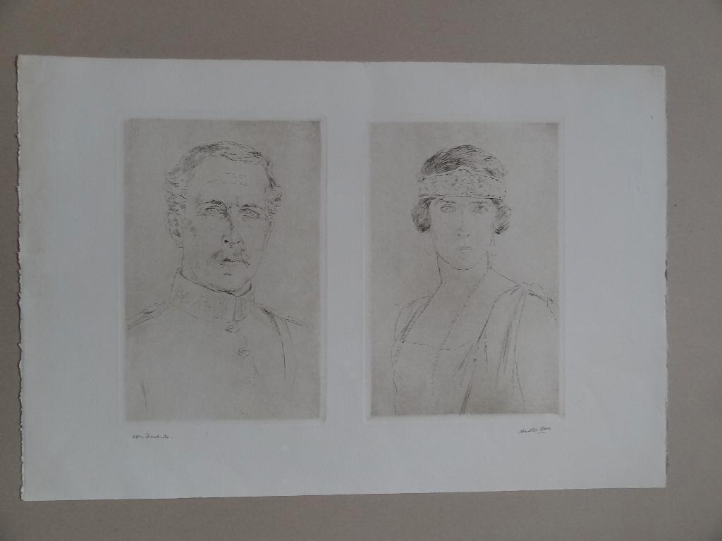 Walter Vaes (1882-1958) dubbele ets Albert I en Elisabeth, Antiek en Kunst, Kunst | Etsen en Gravures, Verzenden