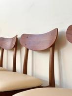 Set 4 vintage Farstrup stoelen Deens design hout jaren 50/60, Huis en Inrichting, Stoelen, Ophalen, Leer, Gebruikt, Overige kleuren