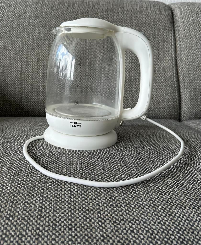 Lentz witte glazen waterkoker 1,7 liter, 1 tot 2 liter, Ophalen of Verzenden, Zo goed als nieuw, Draadloos