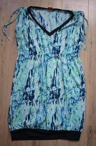 Blauw Geel witte Jurk Liv (M), Maat 38/40 (M), Blauw, Ophalen of Verzenden, Knielengte